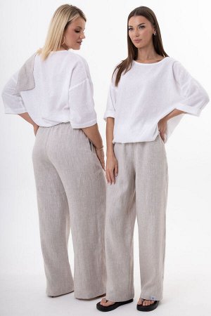 Костюм Костюм Kivviwear 4316431508 бежевый/белый 
Состав: Вискоза-45%; Лён-55%;
Сезон: Лето
Рост: 170

Женский костюм из льна с вискозой | Белорусский комплект: джемпер с бантом и брюкиКостюм из бело