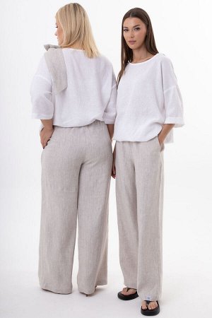 Костюм Костюм Kivviwear 4316431508 бежевый/белый 
Состав: Вискоза-45%; Лён-55%;
Сезон: Лето
Рост: 170

Женский костюм из льна с вискозой | Белорусский комплект: джемпер с бантом и брюкиКостюм из бело
