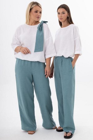 Костюм Костюм Kivviwear 4316431510 нефрит/белый 
Состав: Вискоза-45%; Лён-55%;
Сезон: Лето
Рост: 170

Женский костюм из льна с вискозой | Белорусский комплект: джемпер с бантом и брюкиКостюм из белор