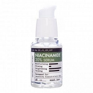 DERMA FACTORY. Сыворотка для лица успокаивающая с Ниацинамидом NIACINAMIDE 20% SERUM 30 мл