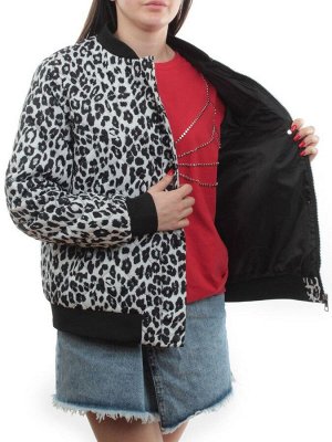 S24-139 WHITE/BLACK Куртка бомбер демисезонная женская (100 гр. синтепон)