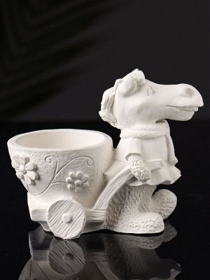 Фигурное кашпо для цветов «Лошадь с тележкой», гипс, 10x10x6 см