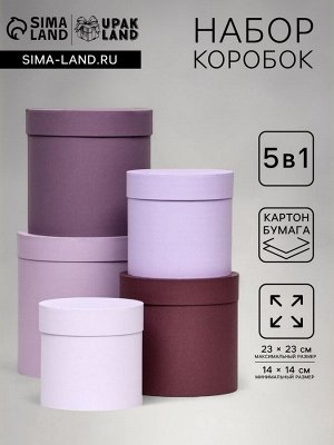 Набор шляпных подарочных коробок 5 в 1, Лаванда, 23x23-14x14 см