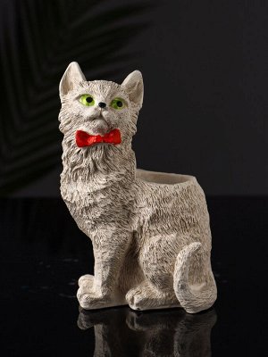 Подставка для мелочей «Кот с бантом», гипс, 14x9x7 см, бежевый
