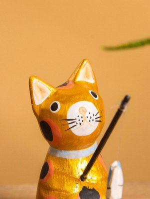 Сувенир «Кот рыбак», 3x6x7 см, дерево, золотой