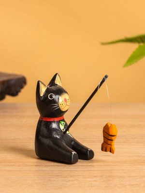 Сувенир «Кот рыбак», 3x6x7 см, дерево, чёрный