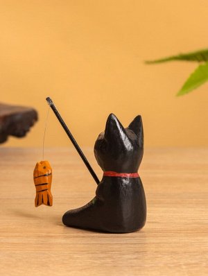 Сувенир «Кот рыбак», 3x6x7 см, дерево, чёрный