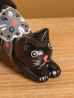 Сувенир «Потягивающийся Кот», 2.5x6x5 см, дерево, чёрный