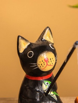 Сувенир «Кот рыбак», 3x6x7 см, дерево, чёрный