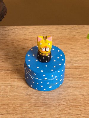 Сувенирная шкатулка «Котик», 5x5x7.5 ± см, дерево, синяя