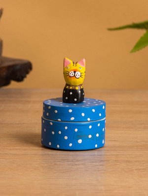 Сувенирная шкатулка «Котик», 5x5x7.5 ± см, дерево, синяя