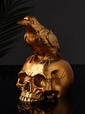 Фигурка гипс «Ворон на черепе», 17x15x15 см, под бронзу