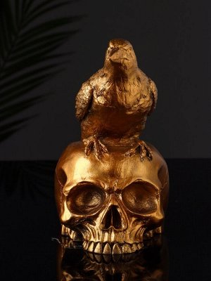 Фигурка гипс «Ворон на черепе», 17x15x15 см, под бронзу