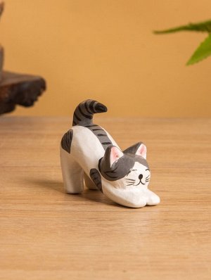 Сувенир «Потягивающийся Кот», 2.5x5x6 см, дерево, чёрно-белый