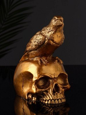 Фигурка гипс «Ворон на черепе», 17x15x15 см, под бронзу