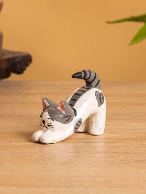 Сувенир «Потягивающийся Кот», 2.5x5x6 см, дерево, чёрно-белый