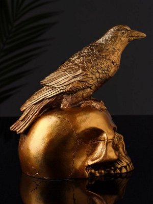 Фигурка гипс «Ворон на черепе», 17x15x15 см, под бронзу