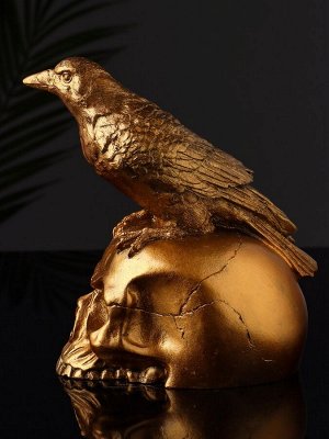 Фигурка гипс «Ворон на черепе», 17x15x15 см, под бронзу