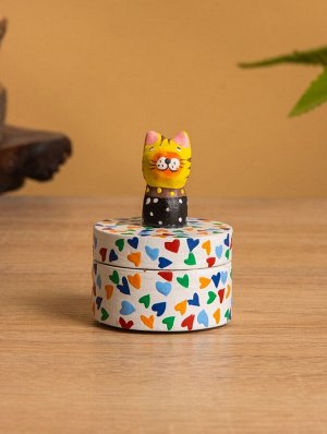 Сувенирная шкатулка «Котик», 4.5x4.5x6.5 см, дерево, разноцветная