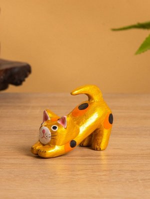 Сувенир «Потягивающийся Кот», 2.5x6x5 см, дерево, золото
