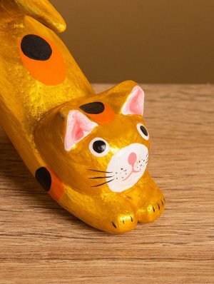 Сувенир «Потягивающийся Кот», 2.5x6x5 см, дерево, золото