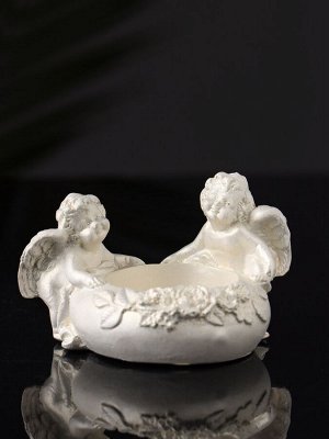 Подсвечник на 1 свечу «Ангелы на чаше», гипс, 7x7 см, перламутр
