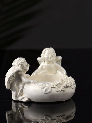 Подсвечник на 1 свечу «Ангелы на чаше», гипс, 7x7 см, перламутр