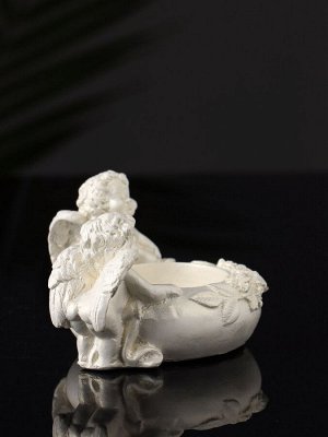 Подсвечник на 1 свечу «Ангелы на чаше», гипс, 7x7 см, перламутр