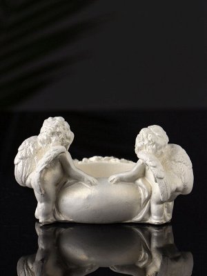 Подсвечник на 1 свечу «Ангелы на чаше», гипс, 7x7 см, перламутр