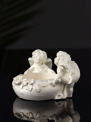 Подсвечник на 1 свечу «Ангелы на чаше», гипс, 7x7 см, перламутр