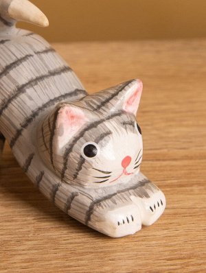 Сувенир «Потягивающийся Кот», 2.5x6x5 см, дерево, серый