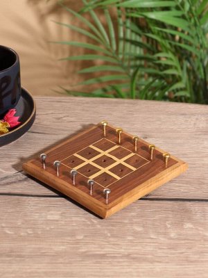 Настольная игра «Крестики-нолики», 13x13.5 см, дерево шишам, латунь