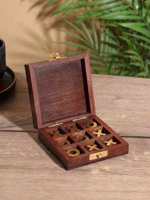 Настольная игра «Крестики-нолики», 10x10 см, дерево шишам, латунь