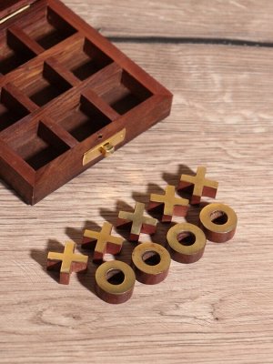 Настольная игра «Крестики-нолики», 10x10 см, дерево шишам, латунь