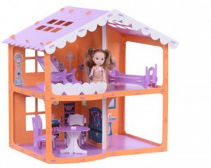 Домик для кукол "Дом Анжелика" оранжево-сиреневый (с мебелью) 000254