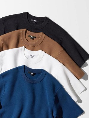 UNIQLO - джемпер из трикотажа Milano Rib с коротким рукавом и свободным кроем - 66 BLUE