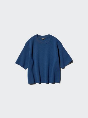 UNIQLO - джемпер из трикотажа Milano Rib с коротким рукавом и свободным кроем - 66 BLUE