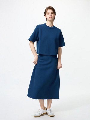 UNIQLO - джемпер из трикотажа Milano Rib с коротким рукавом и свободным кроем - 66 BLUE