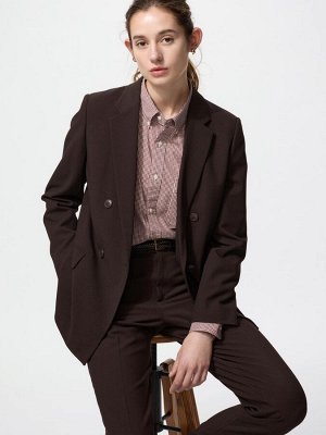 UNIQLO - двубортный пиджак с подплечниками и элегантным силуэтом - 38 DARKBROWN