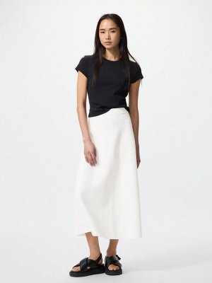 UNIQLO - расклешённая юбка из трикотажа Milano Rib - 01 OFFWHITE