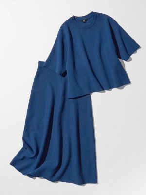 UNIQLO - расклешённая юбка из трикотажа Milano Rib - 01 OFFWHITE