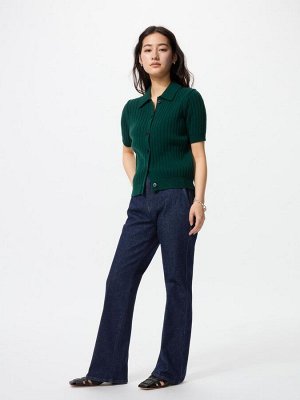 UNIQLO - джинсы Slim Fit с лёгким клёшем и эффектом стрелок, укороченная длина - 69 NAVY