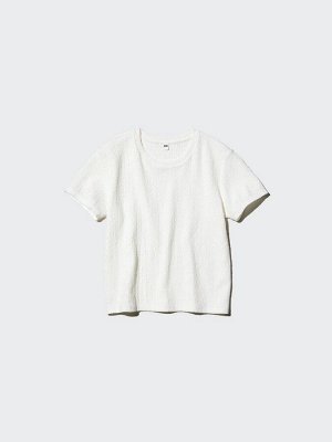UNIQLO - однотонная футболка из жатого трикотажа - 01 OFFWHITE