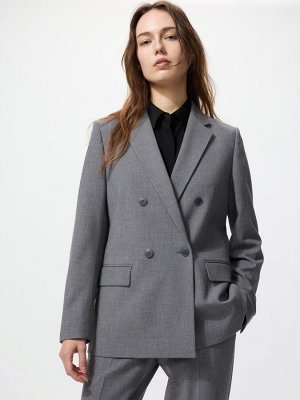 UNIQLO - двубортный пиджак с подплечниками и элегантным силуэтом - 05 GRAY