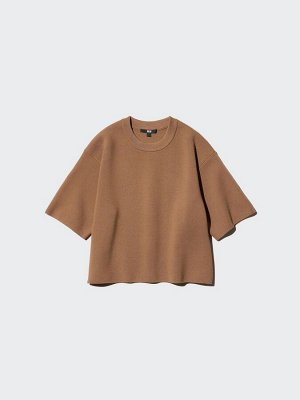 UNIQLO - джемпер из трикотажа Milano Rib с коротким рукавом и свободным кроем - 35 BROWN