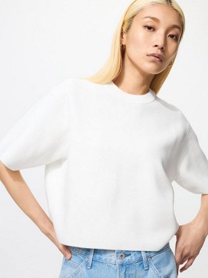 UNIQLO - джемпер из трикотажа Milano Rib с коротким рукавом и свободным кроем - 01 OFFWHITE