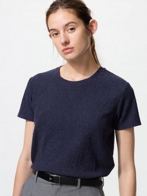 UNIQLO - однотонная футболка из жатого трикотажа - 69 NAVY