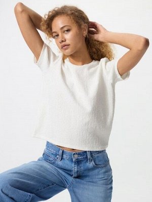 UNIQLO - однотонная футболка из жатого трикотажа - 01 OFFWHITE