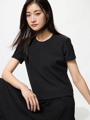 UNIQLO - однотонная футболка из жатого трикотажа - 09 BLACK