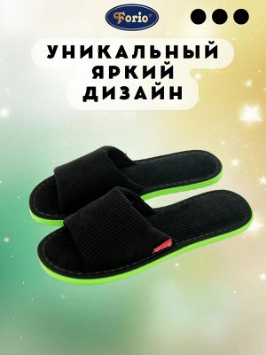 Тапочки из вельвета с яркой зеленой подошвой